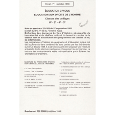 Education civique, Education aux droits de l'homme - Classes des collèges 6è, 5è, 4è, 3è - Note de service n°93-283 du 27 septembre 1993.