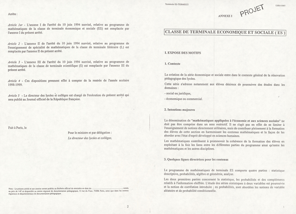 Projet. Classe de Terminale économique et sociale (ES).
