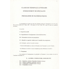 Programme de mathématiques. Classe de Terminale littéraire. Enseignement de spécialité.