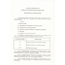 Programme de mathématiques. Classe de Terminale STL. Sciences et technologie de laboratoire.