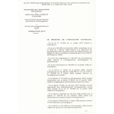 Programme de mathématiques applicables à la rentrée 1994. Terminale ES. Terminale S. Terminale L. Terminale SMS. Terminale STI. Terminale STL.  Terminale STT.