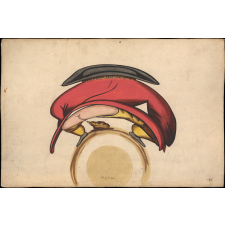 Planche d'anamorphose :  un homme déféquant