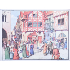 Tableaux muraux. N°13- La vie des bourgeois au Moyen Age. N°14- Le peuple construit sa cathédrale.