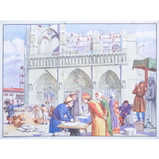 Tableaux muraux. N°13- La vie des bourgeois au Moyen Age. N°14- Le peuple construit sa cathédrale.