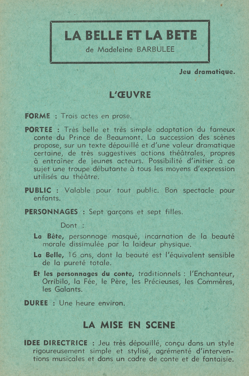 La belle et la bête : fiche d'analyse