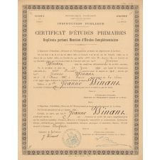 Certificat d'études primaires. Duplicata portant mentions d'études complémentaires. 