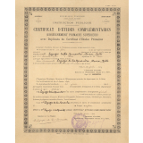 Certificat d'études complémentaires (enseignement primaire supérieur) avec duplicata du certificat d'études primaires. 