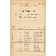Calendrier des stages par délégation. Mars-septembre 1953.