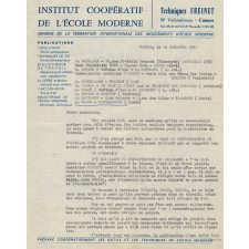 Correspondance entre un instituteur et  l'Institut coopératif de l'école moderne pour la publication de la BT n°833 sur 