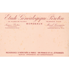 Buvard publicitaire : Étude généalogique Pérotin
