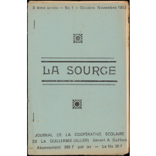 Journal scolaire Freinet. La source. N°1, octobre novembre, 1953.