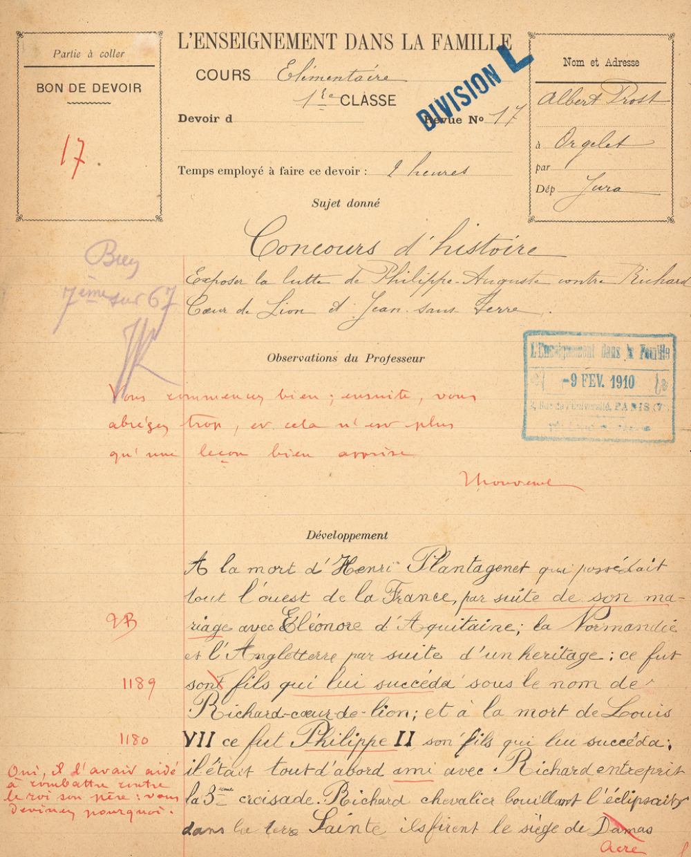 Concours d'histoire : exposer la lutte de Philippe Auguste contre Richard Coeur de Lion et Jean sans Terre