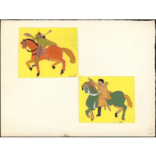 Fonds Médoux. Ensemble de cinq peintures sur le thème de la tapisserie de Bayeux. 