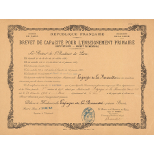 Brevet de capacité pour l'enseignement primaire (Institutrices - brevet élémentaire).