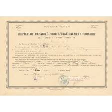 Brevet de capacité pour l'enseignement primaire (Institutrices - Brevet supérieur).