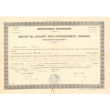 Brevet de capacité pour l'enseignement primaire (enseignement des garçons) délivré à Barthélémy Tucat. 