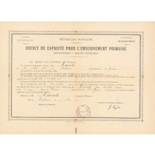 Brevet de capacité pour l'enseignement primaire (Instituteurs - Brevet supérieur) délivré à Jean-Baptiste Amade.