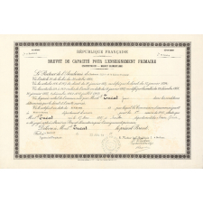 Brevet de capacité pour l'enseignement primaire (Institutrices - Brevet élémentaire) délivré à Jeanne Tucat. 