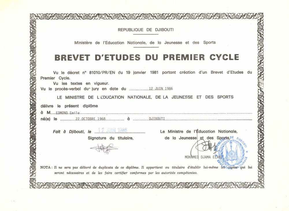 Brevet d'Etudes du Premier Cycle.