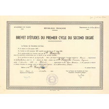 Brevet d'études du premier cycle du second degré. République française. Académie de Caen. Département de la Seine-Maritime