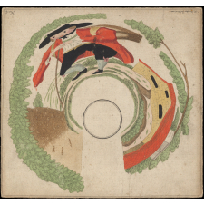 Planche d'anamorphose : voyageur devant une maison