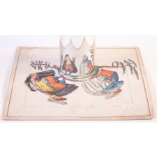 Planche d'anamorphose : homme et femme discutant