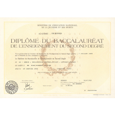 Diplôme du Baccalauréat de l'Enseignement du second degré.