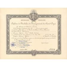 Diplôme de Bachelier de l'Enseignement du Second Degré. 