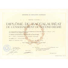 Diplôme du Baccalauréat de l'enseignement du second degré.