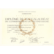 Diplôme du Baccalauréat de l'enseignement du second degré.