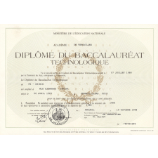 Diplôme du Baccalauréat technologique.