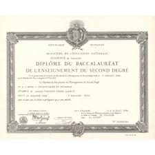 Diplôme de Bachelier de l'Enseignement du Second Degré. 