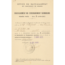 Baccalauréat de l'enseignement secondaire - Première partie - Série A (latin-grec)
