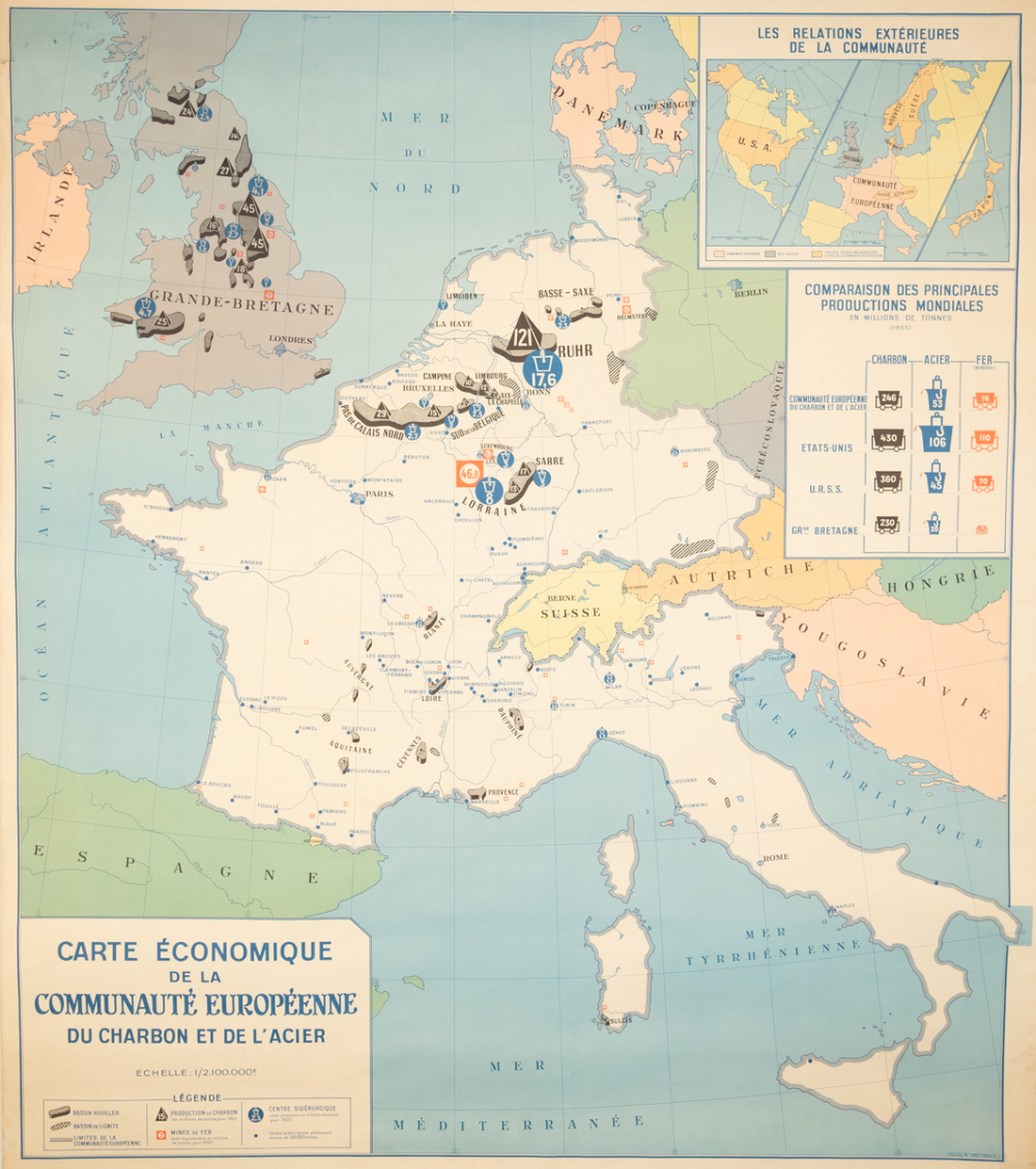 Carte économique de la Communauté européenne du charbon et de l'acier