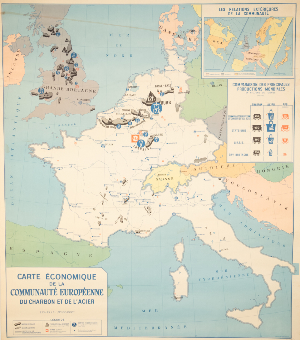 Carte économique de la Communauté européenne du charbon et de l'acier