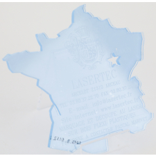 Carte de visite bleue de l'entreprise Lasertec au format de la France
