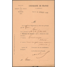 Attestation de réussite à l'examen de licence de droit.