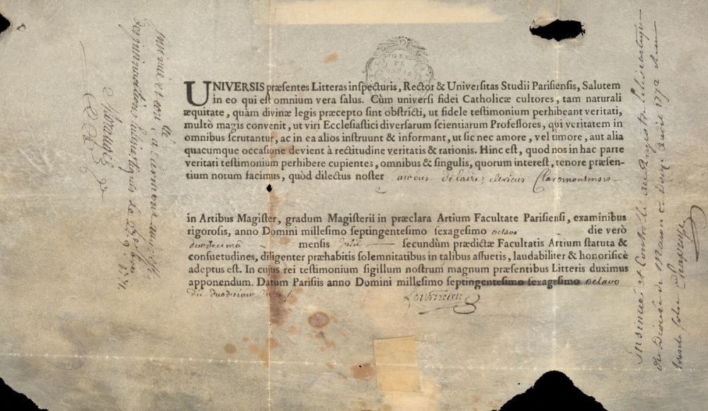 Diplôme de Maître ès arts. 