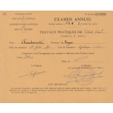 Attestation d'examen annuel au Conservatoire National des Arts et métiers. 