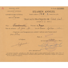 Attestation d'examen annuel au Conservatoire National des Arts et métiers.