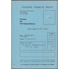 Cahier de correspondance d'élève de cinquième. 
