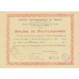 Diplôme de dactylographie. Institut sténographique de France. 