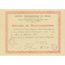 Diplôme de dactylographie. Institut sténographique de France. 