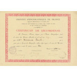Certificat de Récompense de l'Institut Sténognaphique de France. 