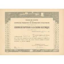 Cours de cuisine de la Compagnie parisienne de distribution d'électricité. Certificat d'aptitude à la cuisine électrique.
