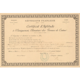 Certificat d'aptitude à l'enseignement élémentaire des travaux de couture délivré à Laurencine Bourda, épouse de Barthélémy Tucat. 
