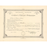 Certificat d'aptitude pédagogique délivré à Jean-Baptiste Amade. 