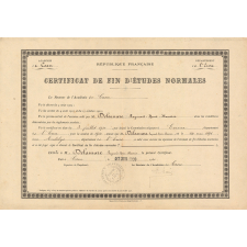 Diplôme du Certificat de Fin d'Etudes Normales. Académie de Caen. Département de la Seine-Inférieure. République Française.