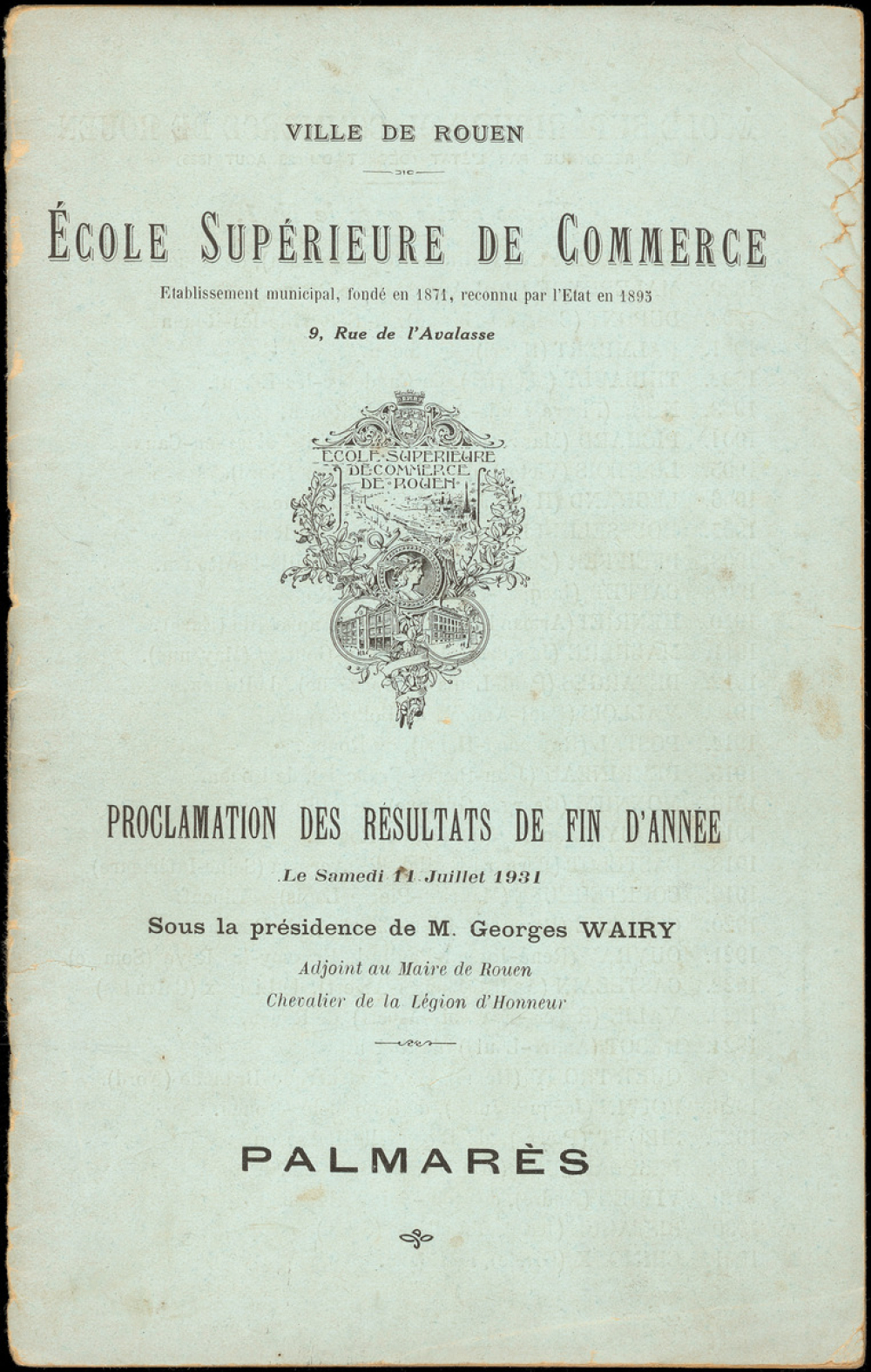 Proclamation des résultats de fin d'année - Palmarès - École Supérieure de Commerce de Rouen.
