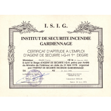 Certificat d'aptitude à l'emploi d'agent de sécurité IGH 1er degré. 